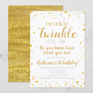 Invitation Twinkle Little Star Baby Gold Girls Anniversaire