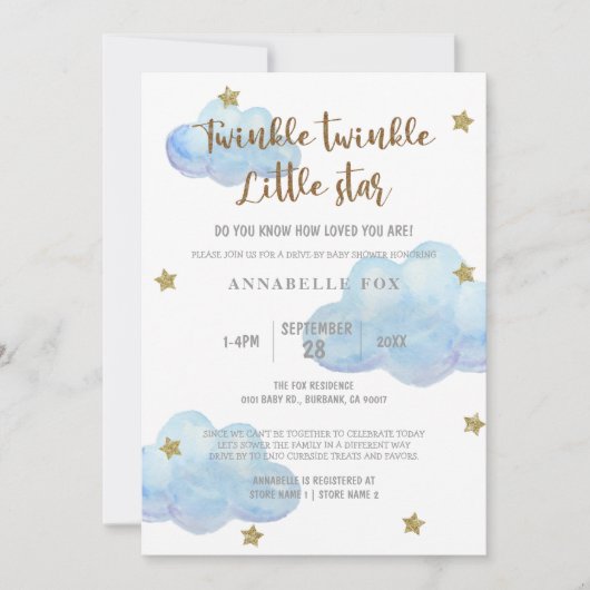 Invitation Twinkle Little Star Baby shower d'aquarelle bleu d (Devant)