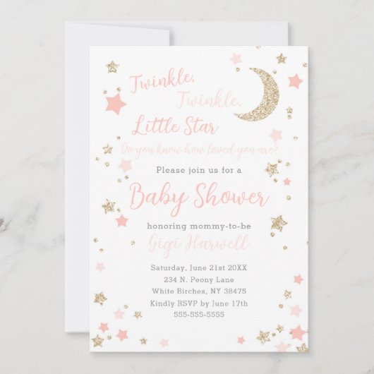 Invitation Twinkle Little Star Baby shower Girl (Devant)
