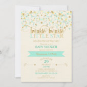 Invitation Twinkle Little Star Baby shower Gold & Mint (Devant)