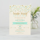 Invitation Twinkle Little Star Baby shower Gold & Mint (Debout devant)