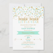 Invitation Twinkle Little Star Baby shower Gold & Mint (Devant)