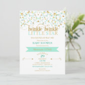 Invitation Twinkle Little Star Baby shower Gold & Mint (Debout devant)