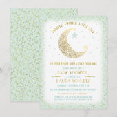 Invitation Twinkle Little Star Baby shower Mint Gold (Devant / Derrière)