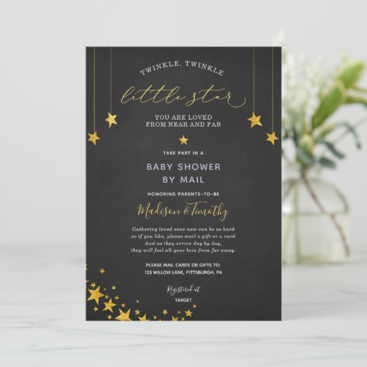 Invitation Twinkle Little Star Baby shower par courrier (Debout devant)