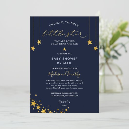 Invitation Twinkle Little Star Baby shower par courrier (Debout devant)