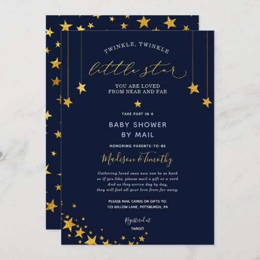 Invitation Twinkle Little Star Baby shower par courrier (Devant / Derrière)