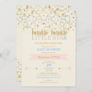 Invitation Twinkle Little Star Baby shower rose & bleu