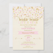 Invitation Twinkle Little Star Baby shower Rose Gold Creme (Devant)