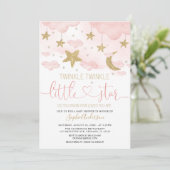 Invitation  Twinkle Little Star Baby shower rose or (Debout devant)