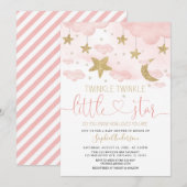 Invitation  Twinkle Little Star Baby shower rose or (Devant / Derrière)
