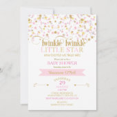 Invitation Twinkle Little Star Baby shower rose or (Devant)
