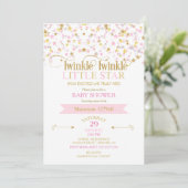 Invitation Twinkle Little Star Baby shower rose or (Debout devant)