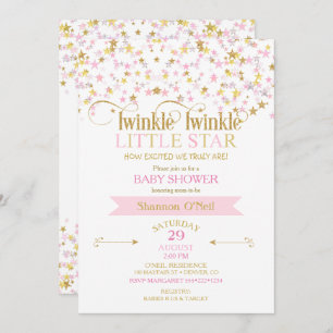 Invitation Twinkle Little Star Baby shower rose or