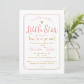 Invitation Twinkle Little Star Baby shower rose Or (Debout devant)