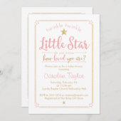 Invitation Twinkle Little Star Baby shower rose Or (Devant / Derrière)