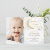 Invitation Twinkle Little Star Blue 1st Birthday Photographie (Debout devant)
