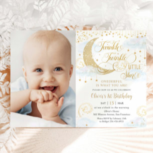 Invitation Twinkle Little Star Blue 1st Birthday Photographie