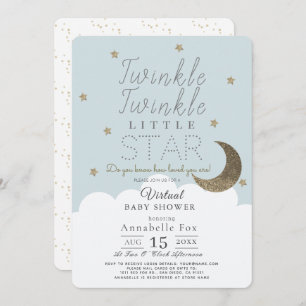 Invitation Twinkle Little Star Blue Boy Baby shower virtuel