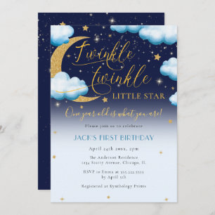 Invitation Twinkle Little Star Blue Boy Premier anniversaire