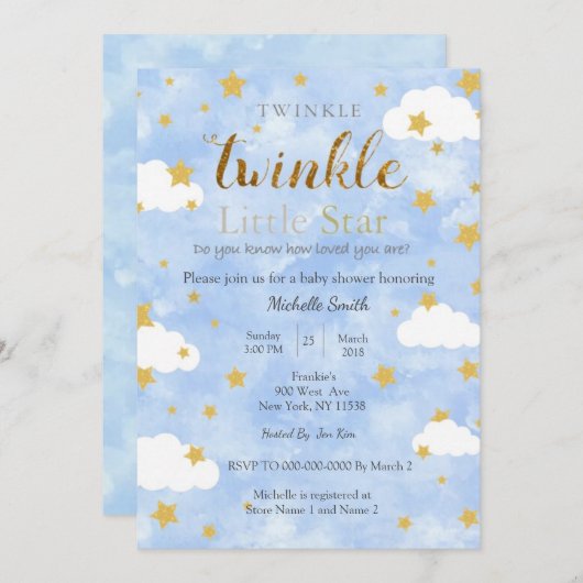 Invitation Twinkle Little Star Boy (Devant / Derrière)