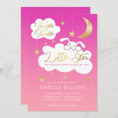Invitation Twinkle Little Star Bunny Baby shower rose (Devant / Derrière)