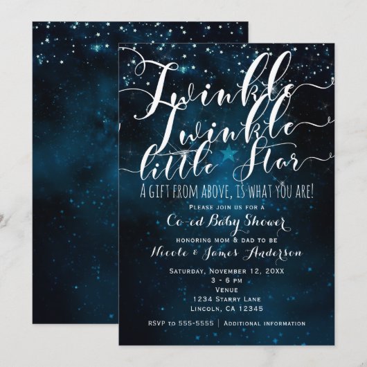 Invitation Twinkle Little Star Céleste Shower pour Bébé (Devant / Derrière)