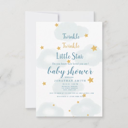 Invitation Twinkle Little Star & Cloud Baby shower (Devant)