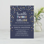 Invitation Twinkle Little Star Confetti & Blue Baby shower (Debout devant)