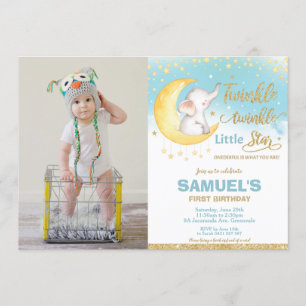 Invitation Twinkle Little Star Elephant 1er Anniversaire Phot
