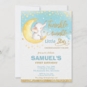 Invitation Twinkle Little Star Elephant 1er Birthday Boy (Devant)