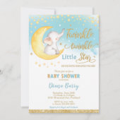 Invitation Twinkle Little Star Elephant Baby shower garçon (Devant)