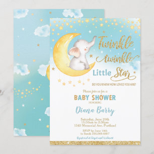 Invitation Twinkle Little Star Elephant Baby shower garçon