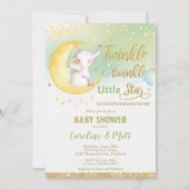 Invitation Twinkle Little Star Elephant Baby shower neutre (Devant)