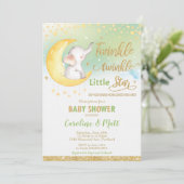 Invitation Twinkle Little Star Elephant Baby shower neutre (Debout devant)