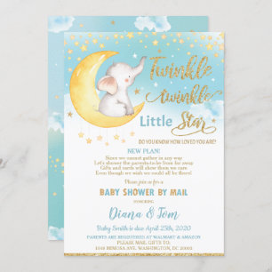 Invitation Twinkle Little Star Elephant Baby shower par courr