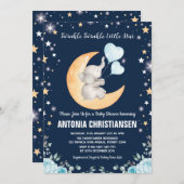 Invitation Twinkle Little Star Elephant Moon bébé garçon douc (Devant / Derrière)