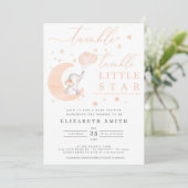 Invitation Twinkle Little Star Elephant Peach Baby shower (Debout devant)