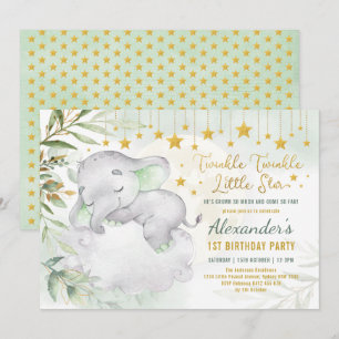 Invitation Twinkle Little Star Elephant Wild Un 1er anniversa