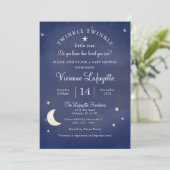 Invitation Twinkle Little Star et Lune Baby shower bleu foncé (Debout devant)