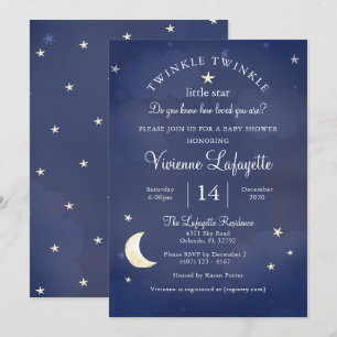 Invitation Twinkle Little Star et Lune Baby shower bleu foncé