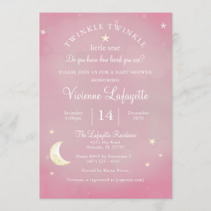 Invitation Twinkle Little Star et Moon Pink Baby shower