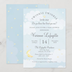 Invitation Twinkle Little Star et Moon Sky Baby shower bleu