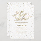 Invitation Twinkle Little Star Fancy Gold & Baby shower blanc (Devant / Derrière)