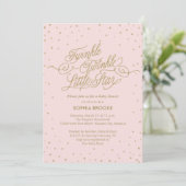Invitation Twinkle Little Star Fancy Or et Rose Baby Shower (Debout devant)