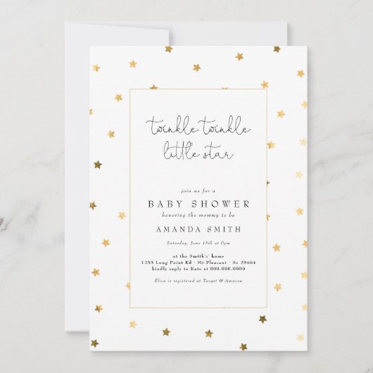 Invitation Twinkle Little Star Faux Gold Baby shower élégant (Devant)