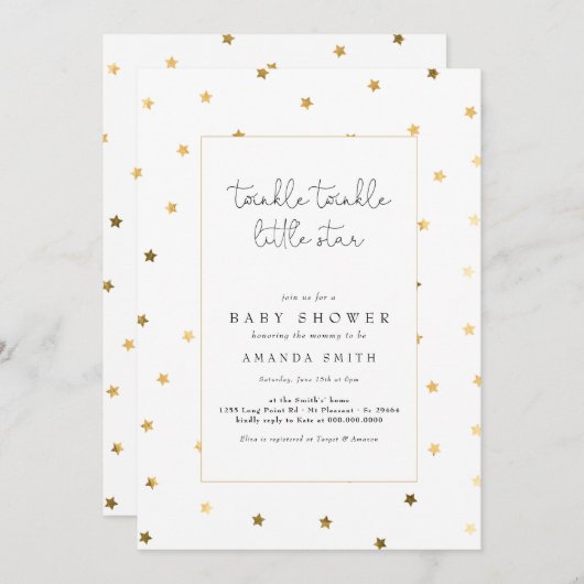 Invitation Twinkle Little Star Faux Gold Baby shower élégant (Devant / Derrière)
