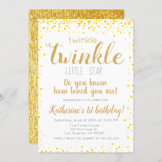 Invitation Twinkle Little Star Girls Gold Parties scintillant