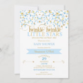 Invitation Twinkle Little Star Gold & Baby Blue Boy Twins (Devant)