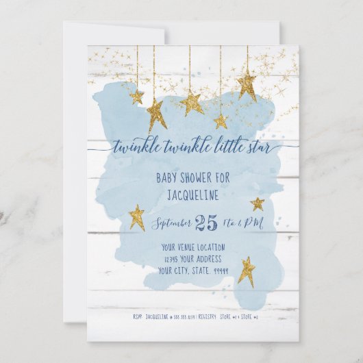 Invitation Twinkle Little Star Gold Baby shower garçon en boi (Devant)